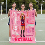 Personalised Netball Word Cloud Player Back View Soft Throw Blanket with Name and Number Bedroom Birthday Gift for Teen Girl