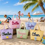Personalized Cute Striped Flower Donut Pineapple Charm Handbag with Embroidery Name Summer Vacation Beach Party Birthday Gift for Kids