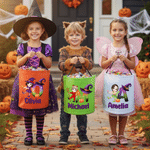 Personalized Cartoon Kids Character Pumpkin LED Light Bucket Bag with Name and Letter Trick or Treat Halloween Party Gift for Children Boys Girls