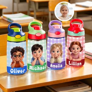 Gourde transparante ou isotherme personnalisée avec personnage de dessin animé et nom - Cadeau idéal de rentrée scolaire pour les enfants