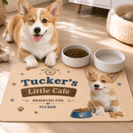 Personalized Little Cafe Pet Portrait Photo Waterproof Pet Feeding Mat with Name and Rubber Backing Pet Supplies Birthday Gift for Pet Owners