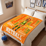 Personalised Netball Word Cloud Player Back View Soft Throw Blanket with Name and Number Bedroom Birthday Gift for Teen Girl