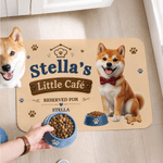 Personalized Little Cafe Pet Portrait Photo Waterproof Pet Feeding Mat with Name and Rubber Backing Pet Supplies Birthday Gift for Pet Owners