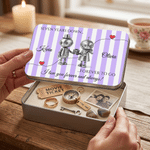 Personalized Robot Heart Pattern Striped Tin Storage Box with Name and Text Desk Decor Wedding Anniversary Parents' Birthday Gift for Couples Parents