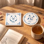 Personalized Glaze Effect Pet Photo Design Square Round Ceramic Coaster with Name Home Decor Birthday Gift for Pet Owner