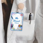 Personalised Cute Stationery Border ID Card Holder with Hanging Buckle Surname Text and Title Back to School Teacher's Day Gift for Educators