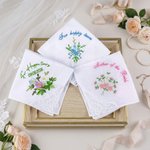 Personalised Embroidered Flower 100% Cotton Wedding Butterfly Handkerchief with Text Bridal Shower Wedding Gift for Bride