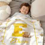 Personalized Cartoon Animal Construction Bulldozer Soft Throw Blanket with Name and Initial Nursery Decor Birthday Baby Shower Gift for New Baby
