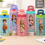 Personalised 3D-Style Design Photo Word Cloud 12 oz Insulated Kid Water Bottle with Name Back to School Birthday Gift for Boys Girls Students