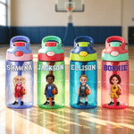 Personalised Cartoon Basketball Player 16 oz Water Bottle with Name Daily Use Back to School Birthday Gift for Kids Students