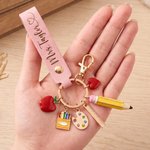 Personalized School Theme Apple Pencil Charm Keychain with Name Back to School Teacher's Day Appreciation Gift for Teachers