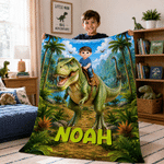 Personalized Cartoon Kid Character Dinosaur Fantasy Unicorn Soft Throw Blanket with Name Birthday Children's Day Holiday Gift for Kids