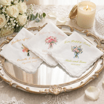 Personalized for Happy Tears Birth Flower 100% Cotton Wedding Handkerchief with Names and Text Wedding Party Gift for Bride Groom Newlywed