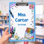 Individuell gestaltetes Clipboard im Preppy-Stil mit Doodle-Motiven und flachem Clip – für den täglichen Gebrauch, als Geschenk zum Lehrertag oder zum Schulanfang für Lehrer