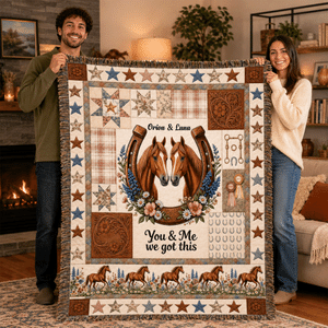 Personalized You and Me We Got This Horse Tassel Soft Throw Blanket with Name Bedroom Housewarming Anniversary Gift for Couple Horse Owner