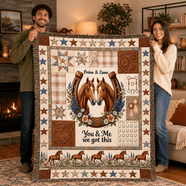 Personalized You and Me We Got This Horse Tassel Soft Throw Blanket with Name Bedroom Housewarming Anniversary Gift for Couple Horse Owner