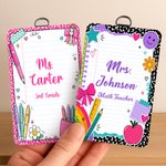 Personalised Cute Stationery Border ID Card Holder with Hanging Buckle Surname Text and Title Back to School Teacher's Day Gift for Educators