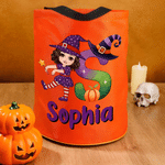 Personalized Cartoon Kids Character Pumpkin LED Light Bucket Bag with Name and Letter Trick or Treat Halloween Party Gift for Children Boys Girls