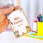 Personalised Cute Stationery Border ID Card Holder with Hanging Buckle Surname Text and Title Back to School Teacher's Day Gift for Educators