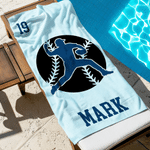 Personalised Multicolour Baseball Rugbay Player Silhouette Quick Dry Beach Towel with Name and Number Summer Holiday Travel Gift for Baseball Lovers