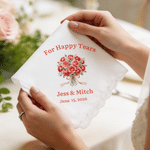 Personalized for Happy Tears Birth Flower 100% Cotton Wedding Handkerchief with Names and Text Wedding Party Gift for Bride Groom Newlywed