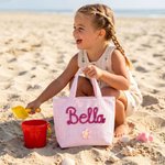 Personalized Cute Striped Flower Donut Pineapple Charm Handbag with Embroidery Name Summer Vacation Beach Party Birthday Gift for Kids