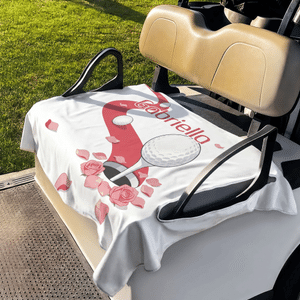 Personalised Golf Ball Heart Rose Golf Cart Seat Cover with Name Valentine's Day Birthday Gift for Golf Lovers Couple