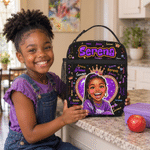 Personalized Word Cloud Comic Style Kid Photo Insulated Lunch Bag with Name Back to School Travel Birthday Gift for Kids