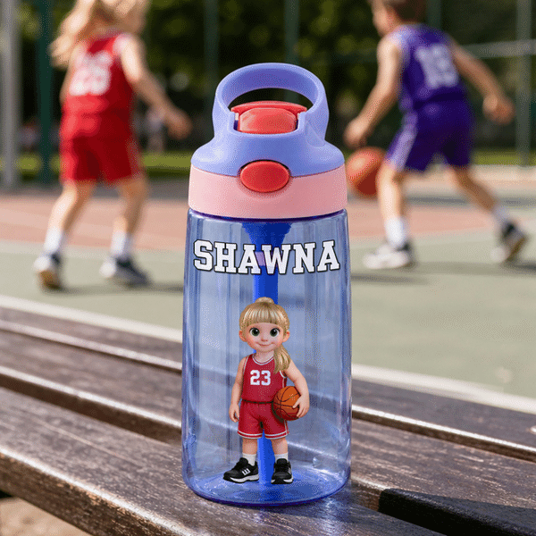 Personalised Cartoon Basketball Player 16 oz Water Bottle with Name Daily Use Back to School Birthday Gift for Kids Students