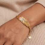 Personalised Pink Ribbon Bow Lymphedema Medical Alert Bracelet with Engraved Text and Title Emergency Jewellery Care Gift for Breast Cancer Woman