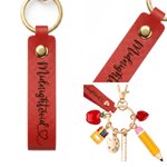 Personalized School Theme Apple Pencil Charm Keychain with Name Back to School Teacher's Day Appreciation Gift for Teachers