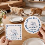 Personalized Glaze Effect Pet Photo Design Square Round Ceramic Coaster with Name Home Decor Birthday Gift for Pet Owner