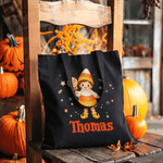 Personalized Trick or Treat Cartoon Character Pumpkin Spooky Ghost Large Capacity Canvas Bag with Name Halloween Party Gift for Kid