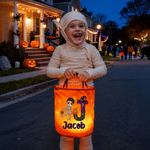 Personalized Cartoon Kids Character Pumpkin LED Light Bucket Bag with Name and Letter Trick or Treat Halloween Party Gift for Children Boys Girls
