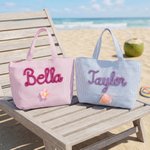 Personalized Cute Striped Flower Donut Pineapple Charm Handbag with Embroidery Name Summer Vacation Beach Party Birthday Gift for Kids
