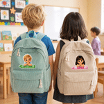 Personalized Crayon 3D-Style Design Kid Character Corduroy Backpack with Name Daily Use Back to School Birthday Gift for Girls Boys