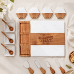 Personalized In My Engaged Era Ring Heart Pattern Acacia Marble Cutting Board Coaster Set with Engraved Name Engagement Wedding Gift for Couple