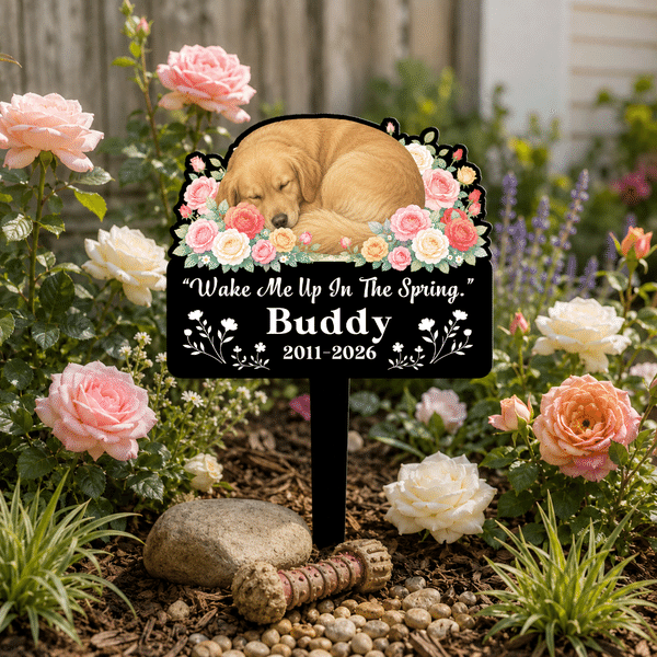 Personalised Flower Sleeping Pet Photo Garden Stake with Name and Year Memorial Sympathy Loss of Pet Gift for Pet Owner Lover