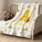 Personalized Cartoon Animal Construction Bulldozer Soft Throw Blanket with Name and Initial Nursery Decor Birthday Baby Shower Gift for New Baby