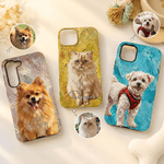 Funda para iPhone personalizada con foto de mascota al estilo de un cuadro al óleo, con apodo, ideal como regalo de cumpleaños para los amantes de las mascotas y sus dueños