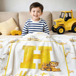 Personalized Cartoon Animal Construction Bulldozer Soft Throw Blanket with Name and Initial Nursery Decor Birthday Baby Shower Gift for New Baby