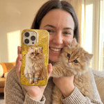 Funda para iPhone personalizada con foto de mascota al estilo de un cuadro al óleo, con apodo, ideal como regalo de cumpleaños para los amantes de las mascotas y sus dueños
