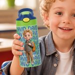 Personalised 3D-Style Design Photo Word Cloud 12 oz Insulated Kid Water Bottle with Name Back to School Birthday Gift for Boys Girls Students