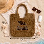 Borsa a mano in paglia con testo ricamato personalizzato, capiente, per uso quotidiano, da viaggio, regalo di compleanno per ragazze e donne