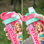 Personlig 3D-inspirert tegneseriefoto på 16 oz vannflaske for barn med navn og silikonstrå – en perfekt gave til skolestart eller bursdag for gutter og jenter