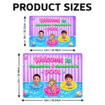 Gepersonaliseerd welkomstbord in neonstijl met cartoonkarakter voor bij het zwembad, met naam, decoratie voor het zwembad, verjaardagscadeau voor grootouders en familie