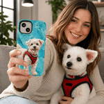 Funda para iPhone personalizada con foto de mascota al estilo de un cuadro al óleo, con apodo, ideal como regalo de cumpleaños para los amantes de las mascotas y sus dueños