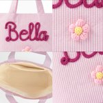 Personalized Cute Striped Flower Donut Pineapple Charm Handbag with Embroidery Name Summer Vacation Beach Party Birthday Gift for Kids