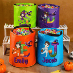 Personalized Cartoon Kids Character Pumpkin LED Light Bucket Bag with Name and Letter Trick or Treat Halloween Party Gift for Children Boys Girls
