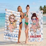 Personalized Cartoon Character Ocean Theme Super Absorbent Beach Towel with Name Beach Party Summer Holiday Birthday Gift for Men Women
